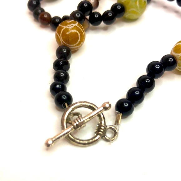 Sterling Silver Plated Rainbow Obsidian Alabaster Bead Necklace And Earrings Set - Picture 6 of 9